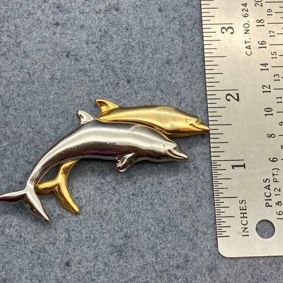 Liz Claiborne Dolphin Brooch Pin 3 In Gold Silver Sleek Elegant Swimming Glam - Picture 4 of 6